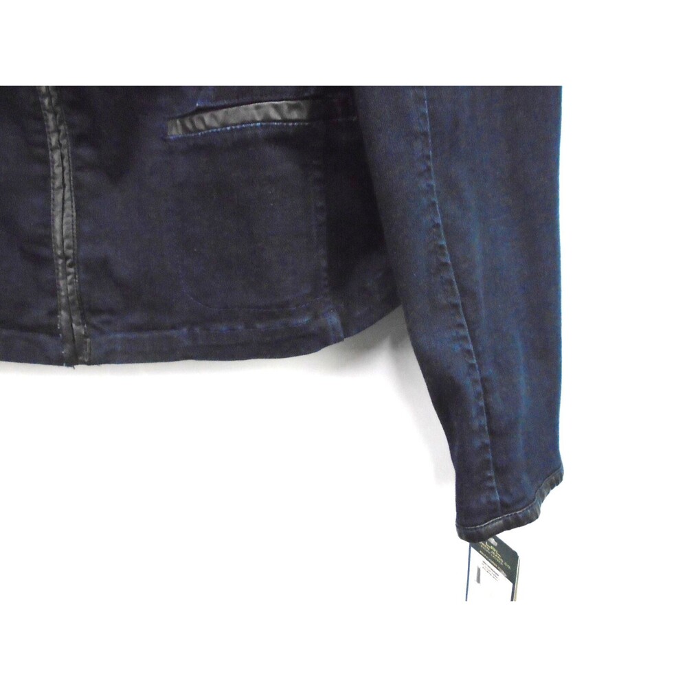 Ralph Lauren Womens Denim Biker MOTO Jacket Size 14 Dark Wash Faux Leather Trim - Picture 8 of 10